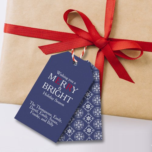 Merry Christmas Red Navy Blue Simple Snowflake  Gift Tags