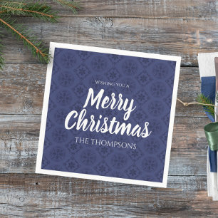 Merry Christmas Red Navy Blue Simple Snowflake Napkins