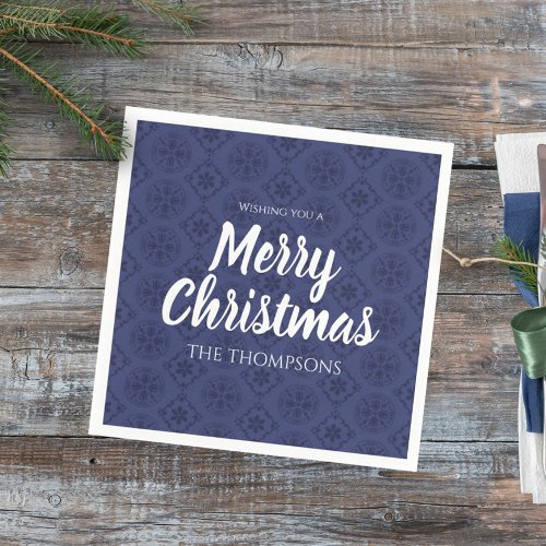 Merry Christmas Red Navy Blue Simple Snowflake  Napkins