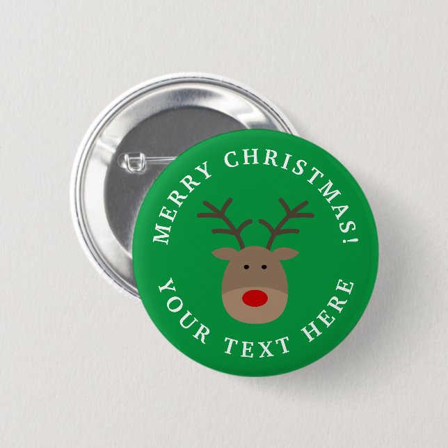 Merry Christmas red nose reindeer Holiday buttons (Front & Back)
