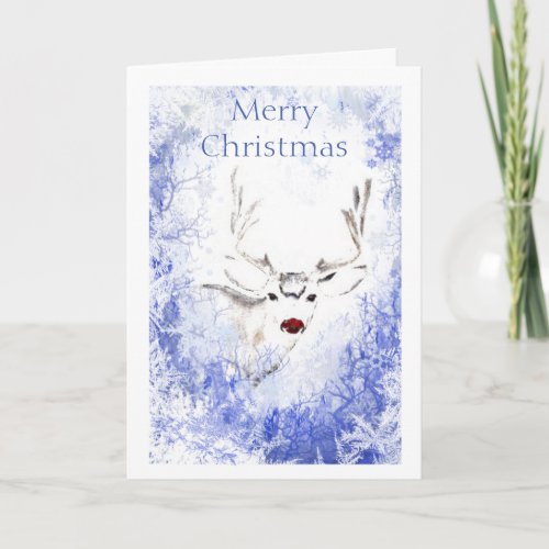 Merry Christmas Red_Nosed Reindeer Frosty Window Holiday Card