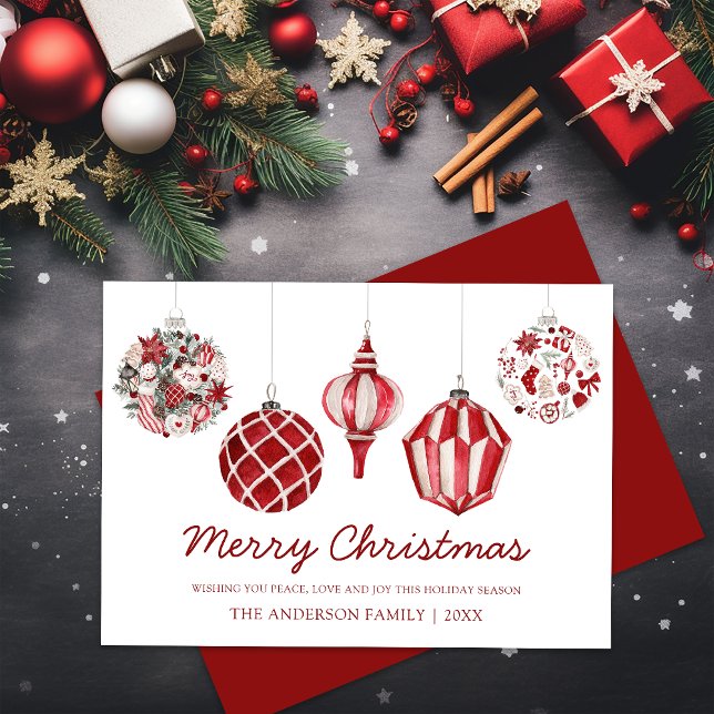 Merry Christmas Red Ornament Holiday Card (Merry Christmas Red Ornament Holiday Card)