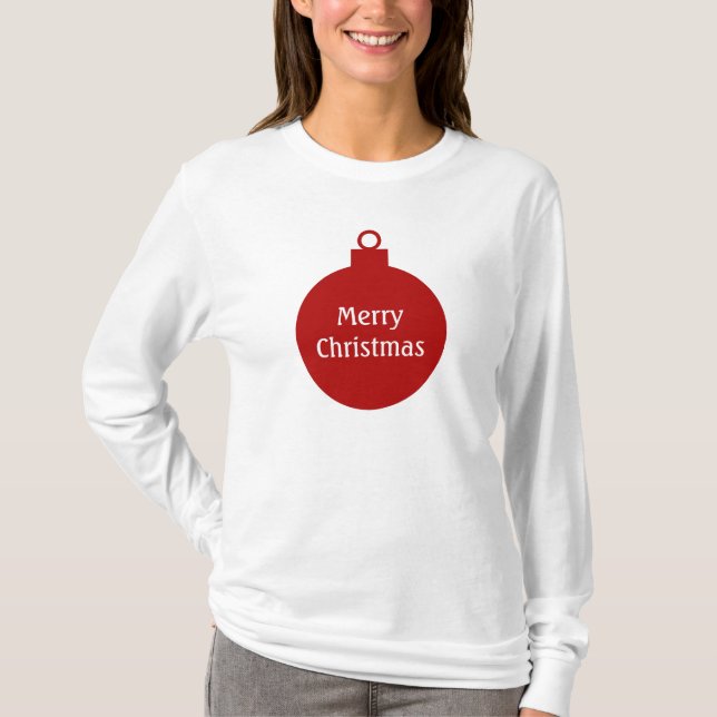 Merry Christmas Red Ornament Personalized T-Shirt (Front)