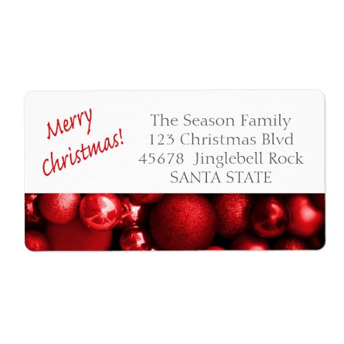 Merry Christmas red ornaments Holiday Label
