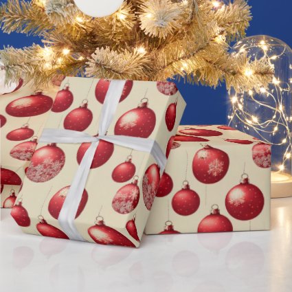 Merry Christmas Red Ornaments White Snowflakes