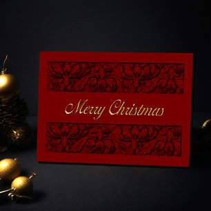 Merry Christmas Red Ornate Border Holiday Card
