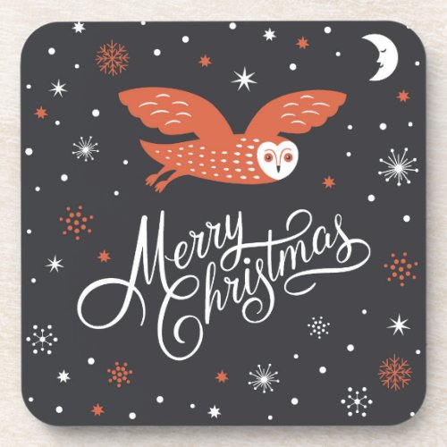 Merry Christmas Red Owl Coaster