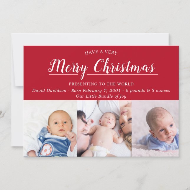 Merry Christmas Red Photo Birth Announcement (Front)