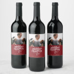 Merry Christmas Red Photo Christmas Wine Label<br><div class="desc">Custom Christmas holiday wine labels in our red photo "Merry Christmas" design. Customize with your photo and names. Visit our store to see all coordinating Christmas cards   accessories in this design.</div>