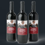 Merry Christmas Red Photo Christmas Wine Label<br><div class="desc">Custom Christmas holiday wine labels in our red photo "Merry Christmas" design. Customize with your photo and names. Visit our store to see all coordinating Christmas cards   accessories in this design.</div>
