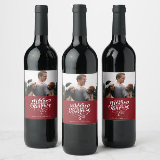 Merry Christmas Red Photo Christmas Wine Label