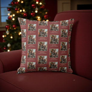 Merry Christmas Red Photo Holiday Throw Pillow