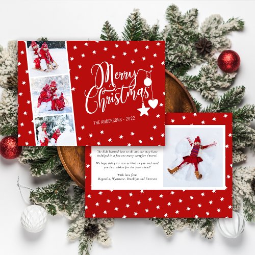 Merry Christmas Red Photo Strip  Holiday Card