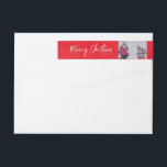 Merry Christmas Red & Picture Snow Name -White/Red Wrap Around Label<br><div class="desc">Decorate your Christmas envelopes with Cheer with your fun Photo & Calligraphy Merry Christmas,  with Snow red Wrap around address labels.</div>