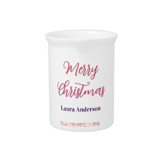 merry christmas red pink glitter lines name retro  beverage pitcher