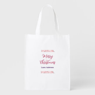 merry christmas red pink glitter lines name retro  grocery bag