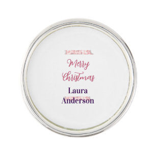 merry christmas red pink glitter lines name retro lapel pin