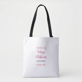 merry christmas red pink glitter lines name retro  tote bag