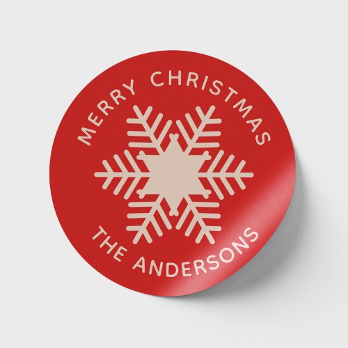 Merry Christmas Red pink snowflake Holidays Classic Round Sticker