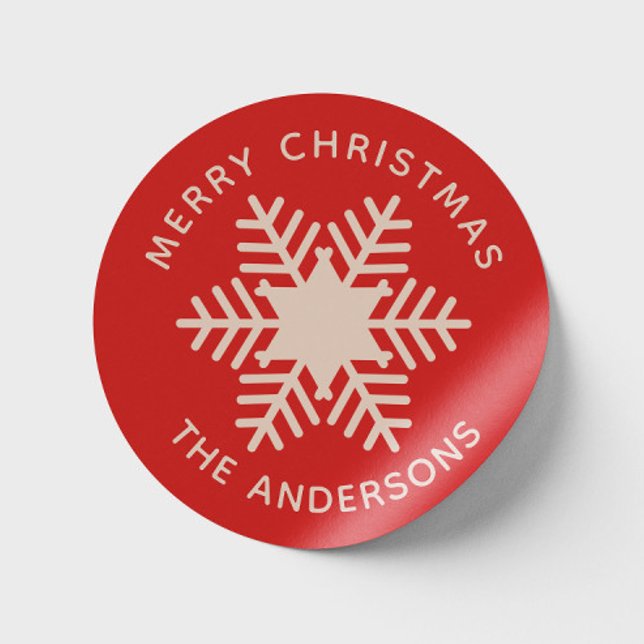 Merry Christmas. Red pink snowflake Holidays Classic Round Sticker (Creator Uploaded)