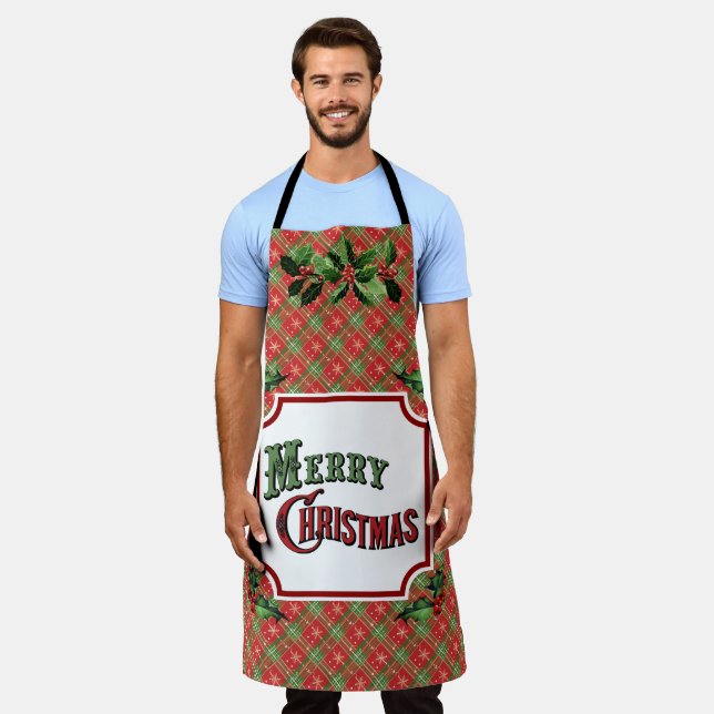 Merry Christmas Red Plaid Apron (Worn)