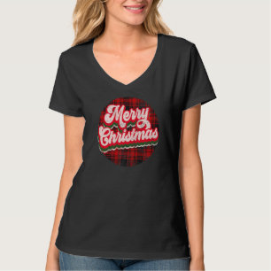 Merry Christmas Red Plaid Check Buffalo Vintage Mo T-Shirt