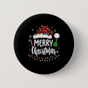 Merry Christmas Red Plaid Family Lights Xmas Men W Button
