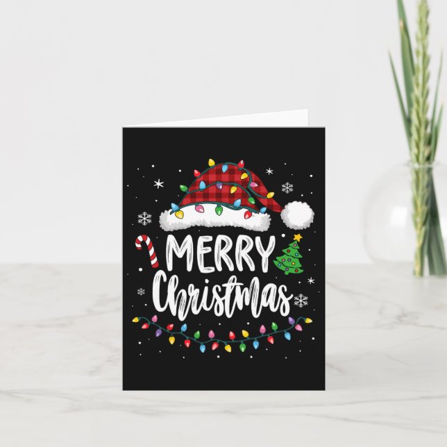Merry Christmas Red Plaid Family Lights Xmas Men W Card (Front)