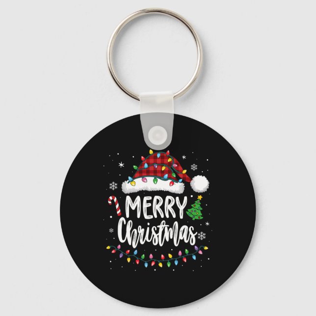 Merry Christmas Red Plaid Family Lights Xmas Men W Keychain (Front)