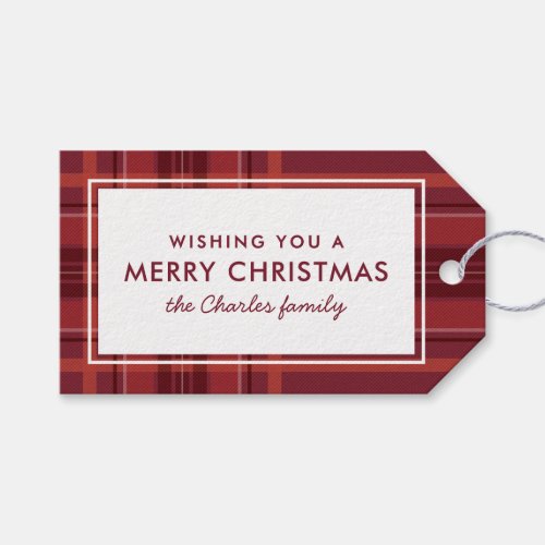 Merry Christmas red plaid holiday Gift Tags