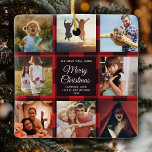 Merry Christmas Red Plaid Multiple Photo Collage Ceramic Ornament<br><div class="desc">Perfect gift for the Holidays: A custom modern trendy Instagram Photo Collage ornament with a personalized message and 16 favorite family photos on a red buffalo plaid background. Make this into a keepsake present for your mom, dad, sister, aunt, or any other family member or friend - it'll bring a...</div>