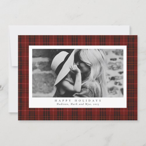 Merry Christmas Red Plaid One Photo Holiday Card