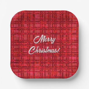 Merry Christmas Red Plaid  Paper Plates
