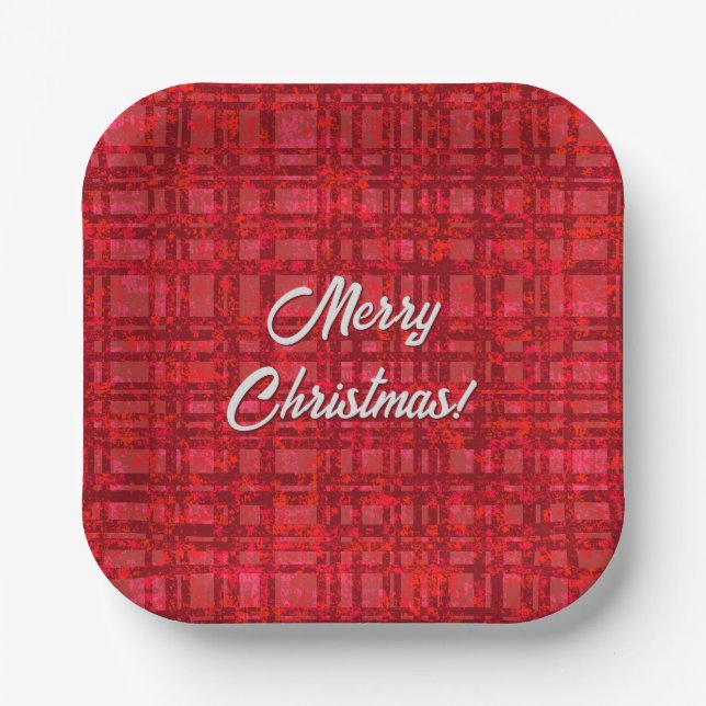Merry Christmas Red Plaid  Paper Plates (Front)