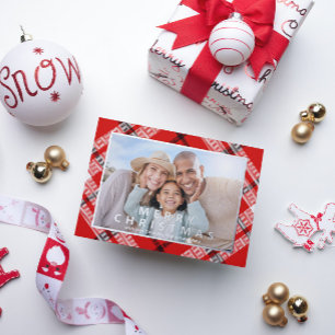 Merry Christmas Red Plaid Photo Foil Holiday