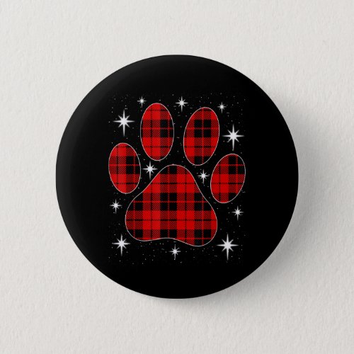Merry Christmas Red Plaid Print Dog Paw Xmas Dog L Button