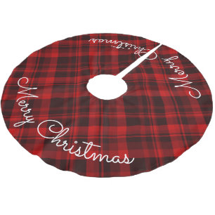 Merry Christmas Red Plaid Tartan Brushed Polyester Tree Skirt