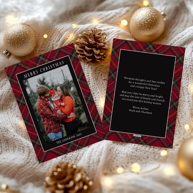 Merry Christmas Red Plaid Tartan Photo Holiday Card (Creator Uploaded)