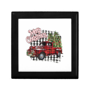 Merry Christmas Red Plaid Truck Gift Box