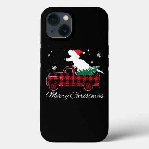 Merry Christmas Red Plaid Truck With Cute Dinosaur iPhone 13 Case