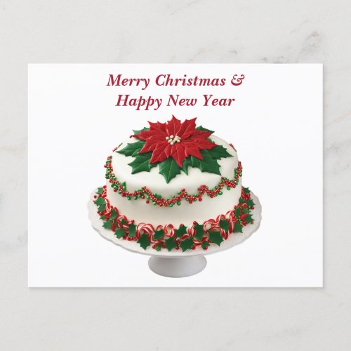 Merry Christmas Red Poinsettia Cake  Holiday Postcard