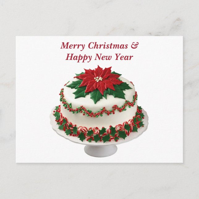 Merry Christmas Red Poinsettia Cake  Holiday Postcard (Front)