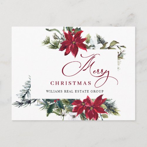 Merry Christmas Red Poinsettia Corporate Greeting Postcard