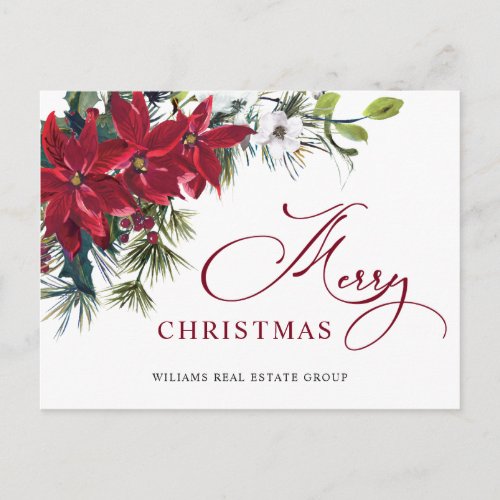 Merry Christmas Red Poinsettia Corporate Greeting Postcard