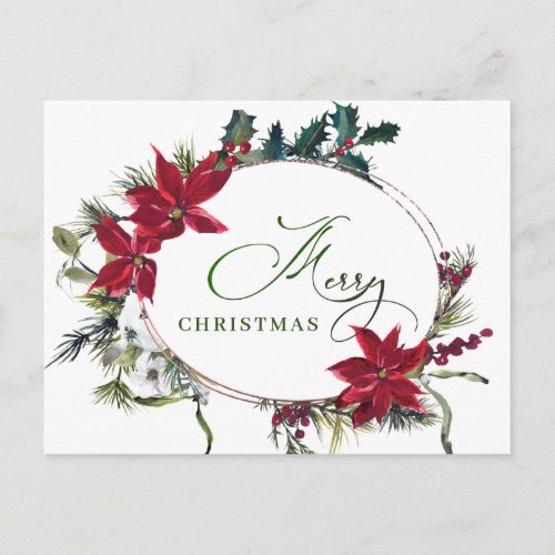 Merry Christmas Red Poinsettia Corporate Greeting Postcard