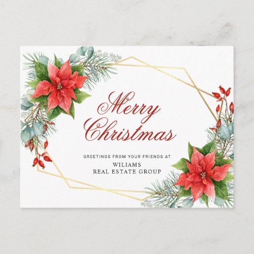 Merry Christmas Red Poinsettia Corporate Greeting Postcard