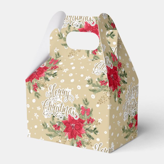 Merry Christmas Red Poinsettia Favor Boxes (Front Side)