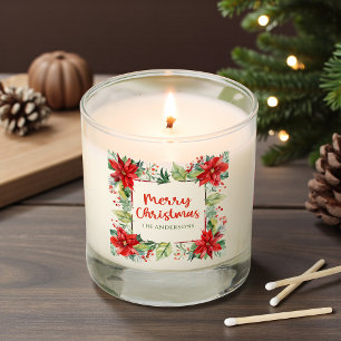 Merry Christmas Red Poinsettia Floral Personalized Scented Candle