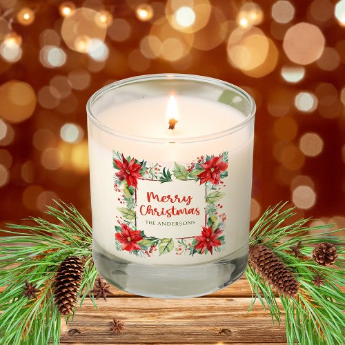 Merry Christmas Red Poinsettia Floral Personalized Scented Candle