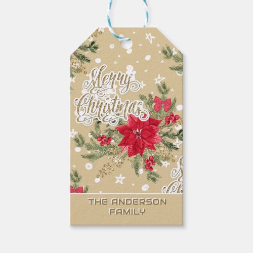Merry Christmas Red Poinsettia Gift Tags